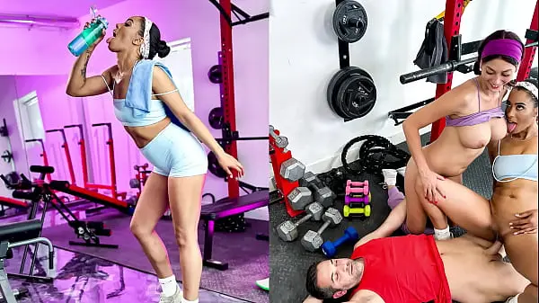 Thumbnail: Thick Gym MILF Bends for Trainer's Cock